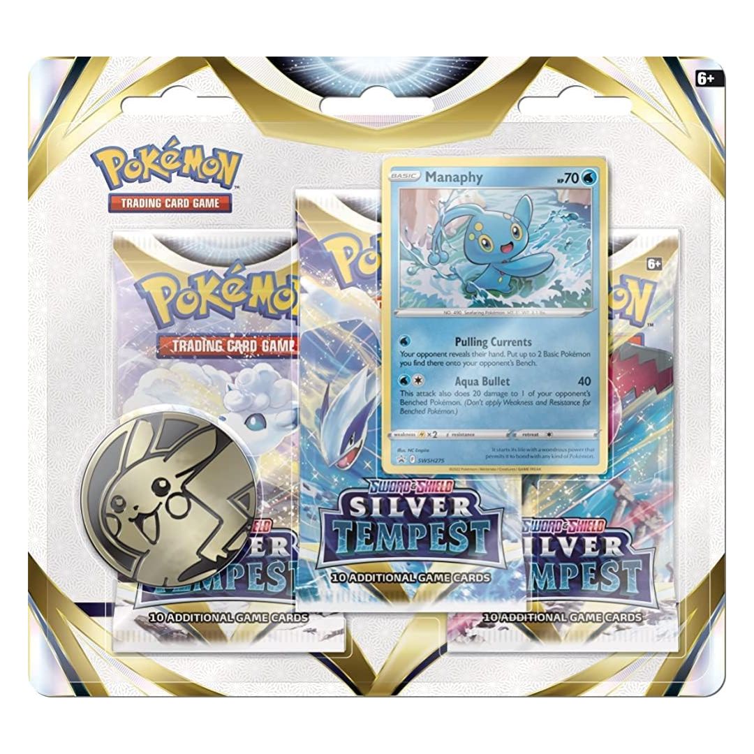 Pokémon Sword & Shield Silver Tempest 3-pack blister med snyggt promo-kort och flera booster packs