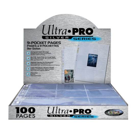 100st Ultra PRO: Silver Page 9-Pocket Plastficka för Standard Kort, (11 hål)