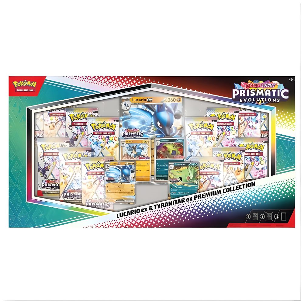 Pokémon Scarlet & Violet 8.5: Prismatic Evolutions Lucario ex & Tyranitar ex Premium Collection