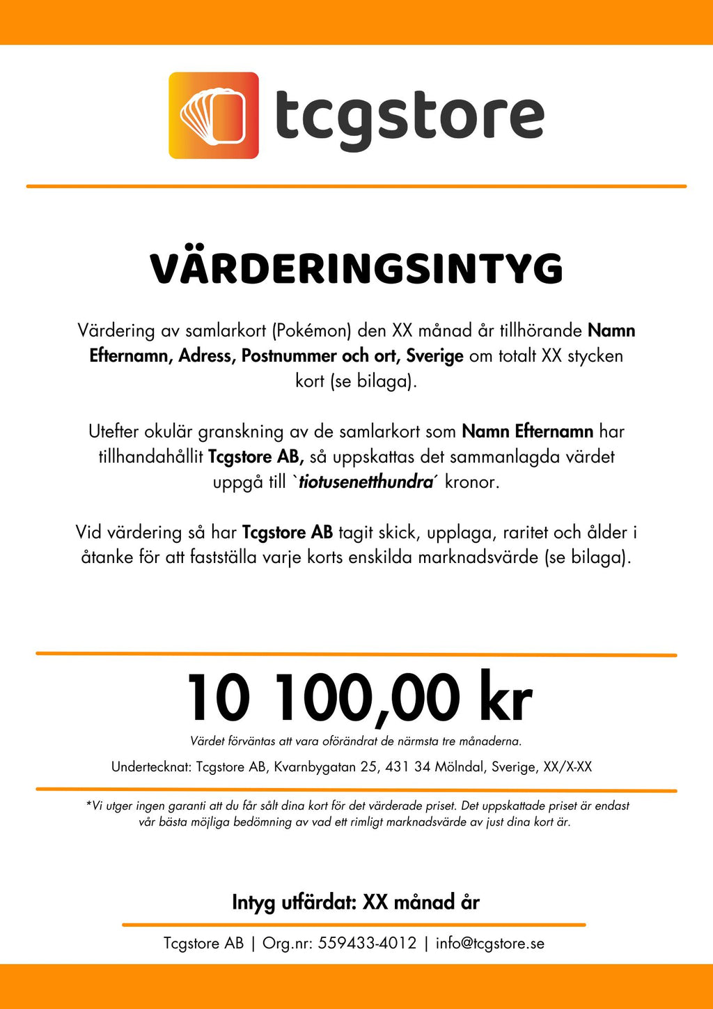 Intyg för värde av Pokemon kort
