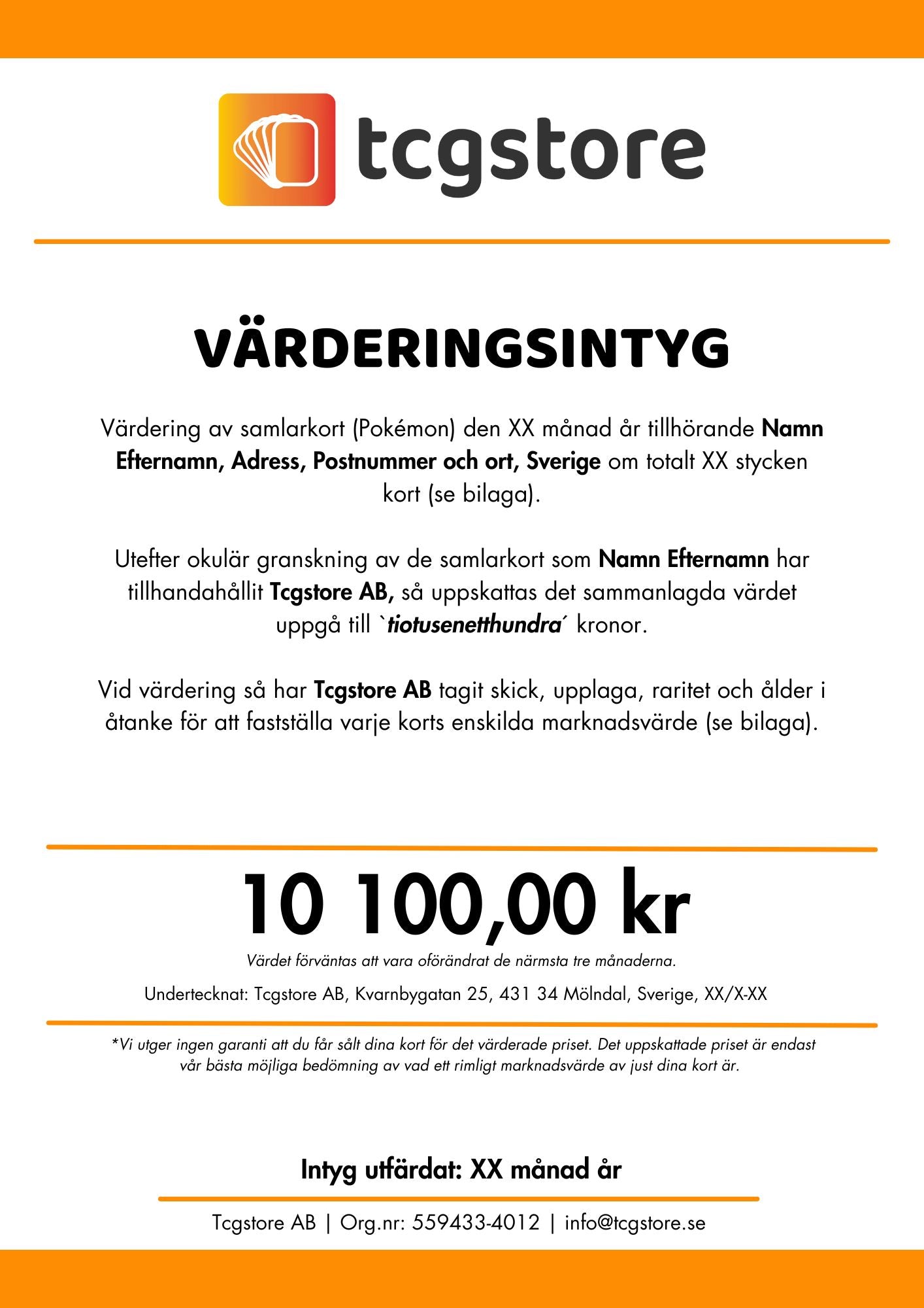 Intyg för värde av Pokemon kort