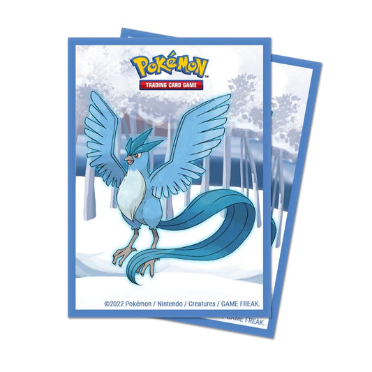 ultrapro plastficka för pokemonkort med articuno motiv, vit och blå baksida