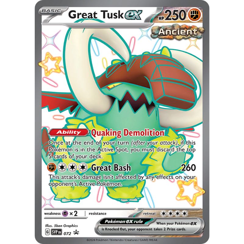 Shiny Great Tusk ex SVP072 Pokemon kort