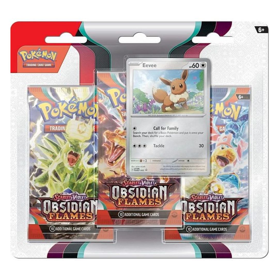 Scarlet & Violet Obsidian Flames 3-pack Blister Pack med Eevee Pokemonkort