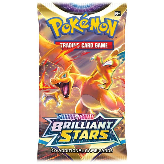 Pokémon Brilliant Stars Booster Pack med motiv av Charizard innehåller 10 kort