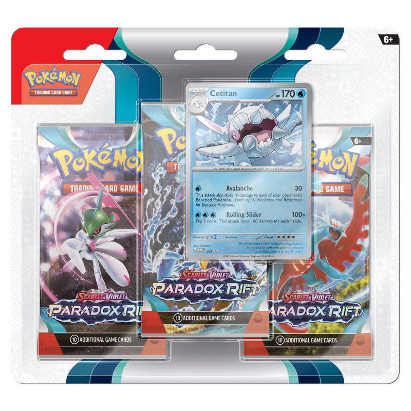 Pokémon Scarlet & Violet 4: Paradox Rift 3-Pack Blister med kort av Cetitan