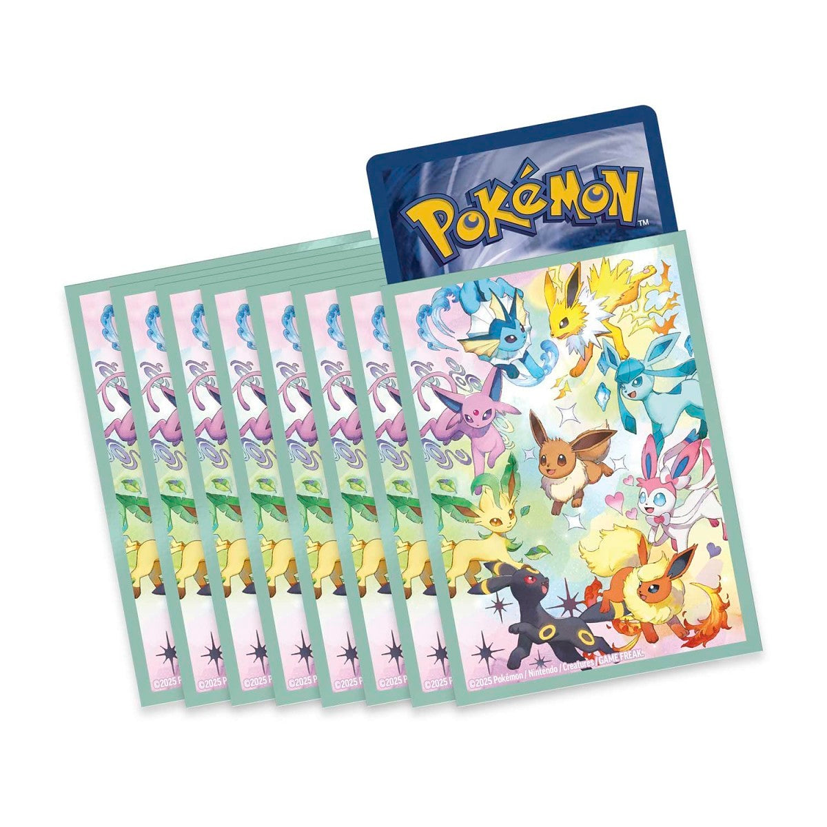 Pokemon Prismatic Evolutions Sleeves med motiv av Eevee och dess utvecklingar