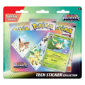 Pokemon Prismatic Evolutions Tech Sticker Collection med snyggt kort av Leafeon