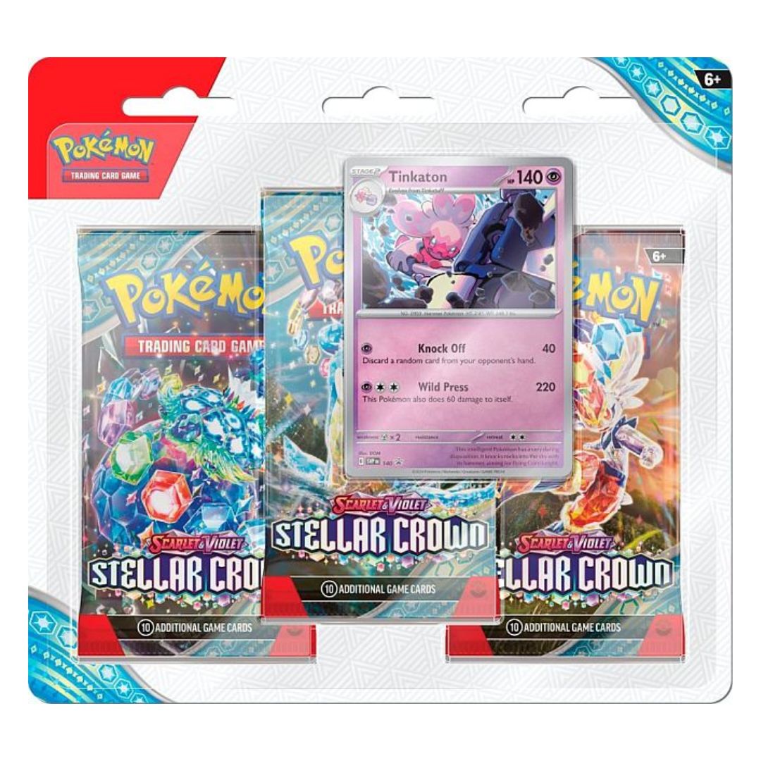 Pokémon Scarlet & Violet Stellar Crown 3-pack blister med snyggt promo kort