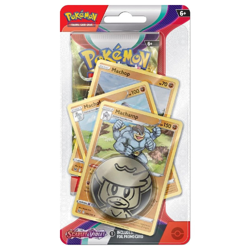 Pokemon Scarlet & Violet Premium Checklane Blister Pack med Machamp kort