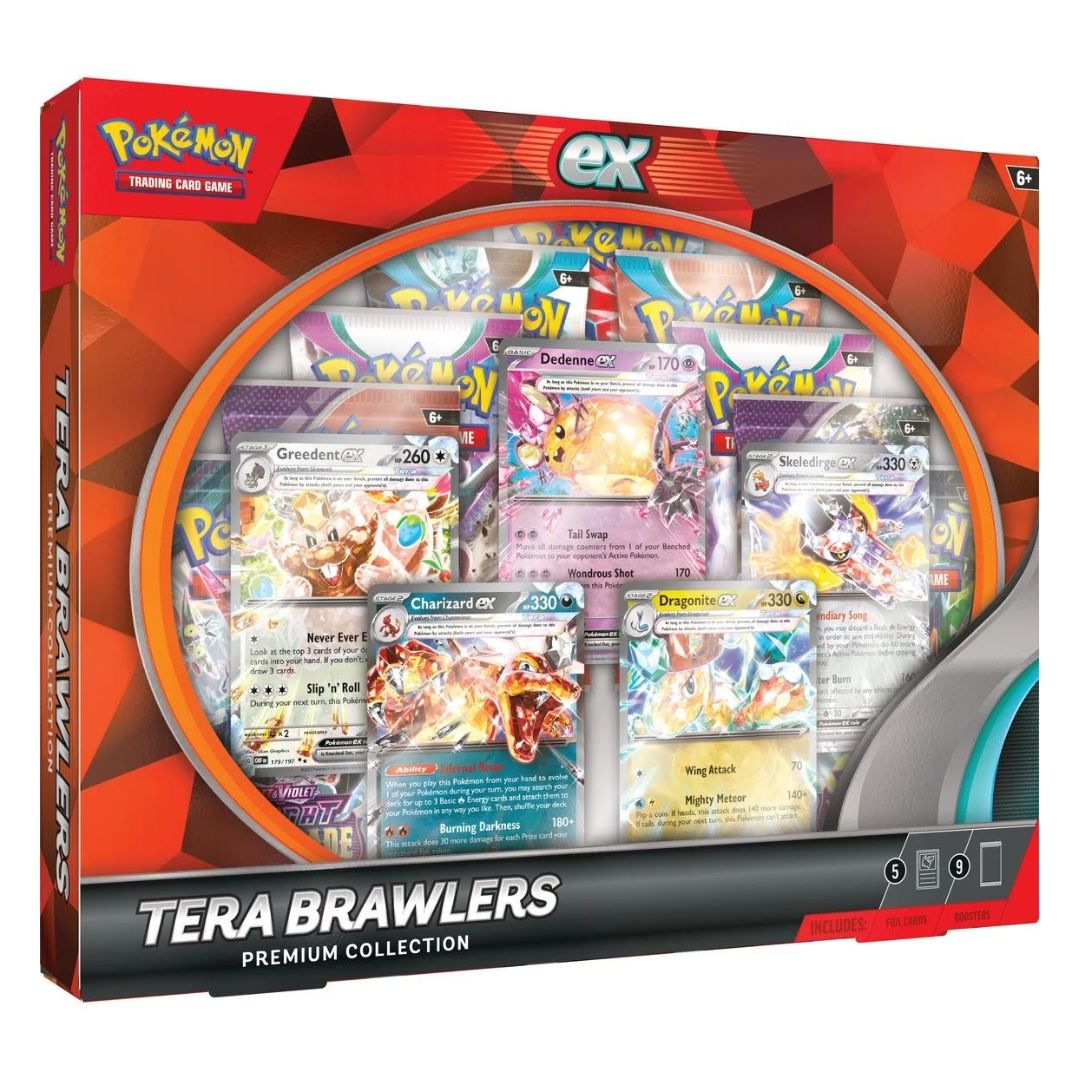 Pokémon Tera Brawlers Premium Collection box med spännande booster packs och häftiga promos