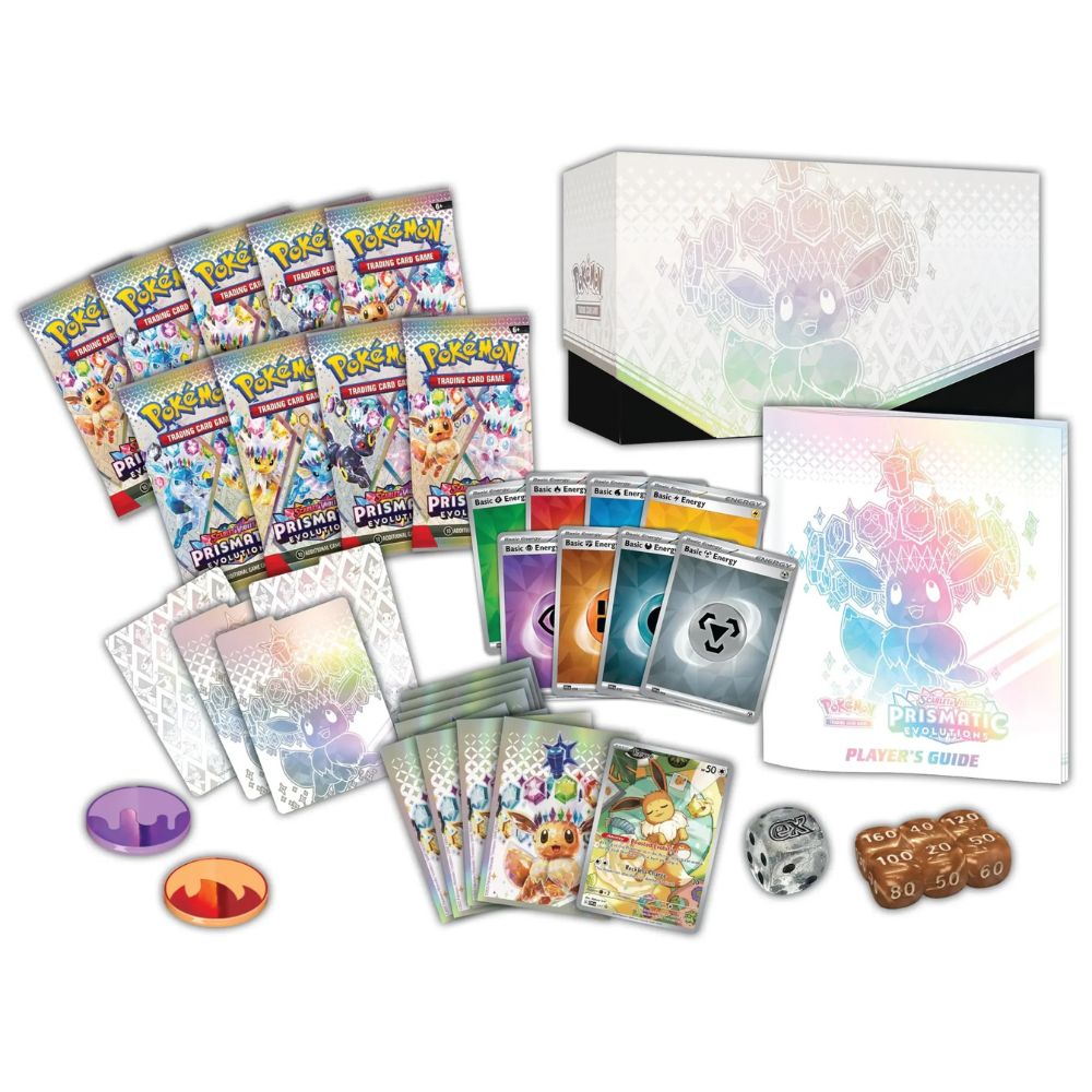 Innehåll i Pokemon Prismatic Evolutions Elite Trainer Box