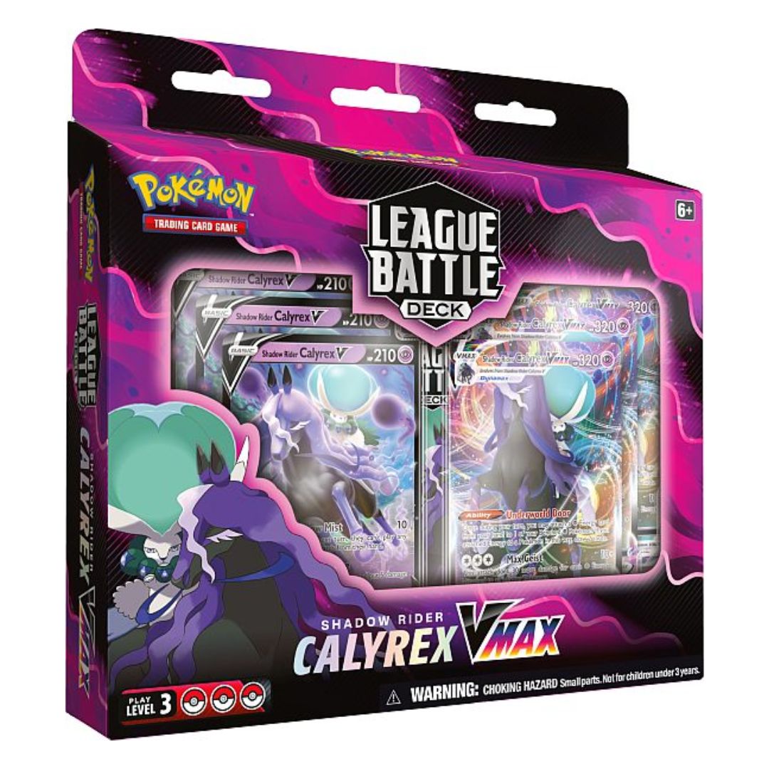 Pokémon Shadow Rider Calyrex VMAX League Battle Deckbox med starka Pokémonkort och häftiga tillbehör