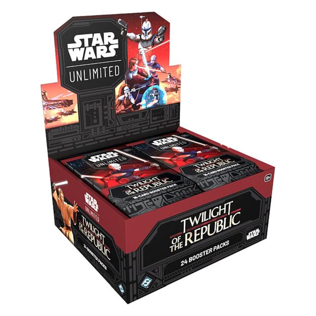 Star Wars Unlimited TCG Twilight of the Republic Booster box med häftiga jedi och sith kort