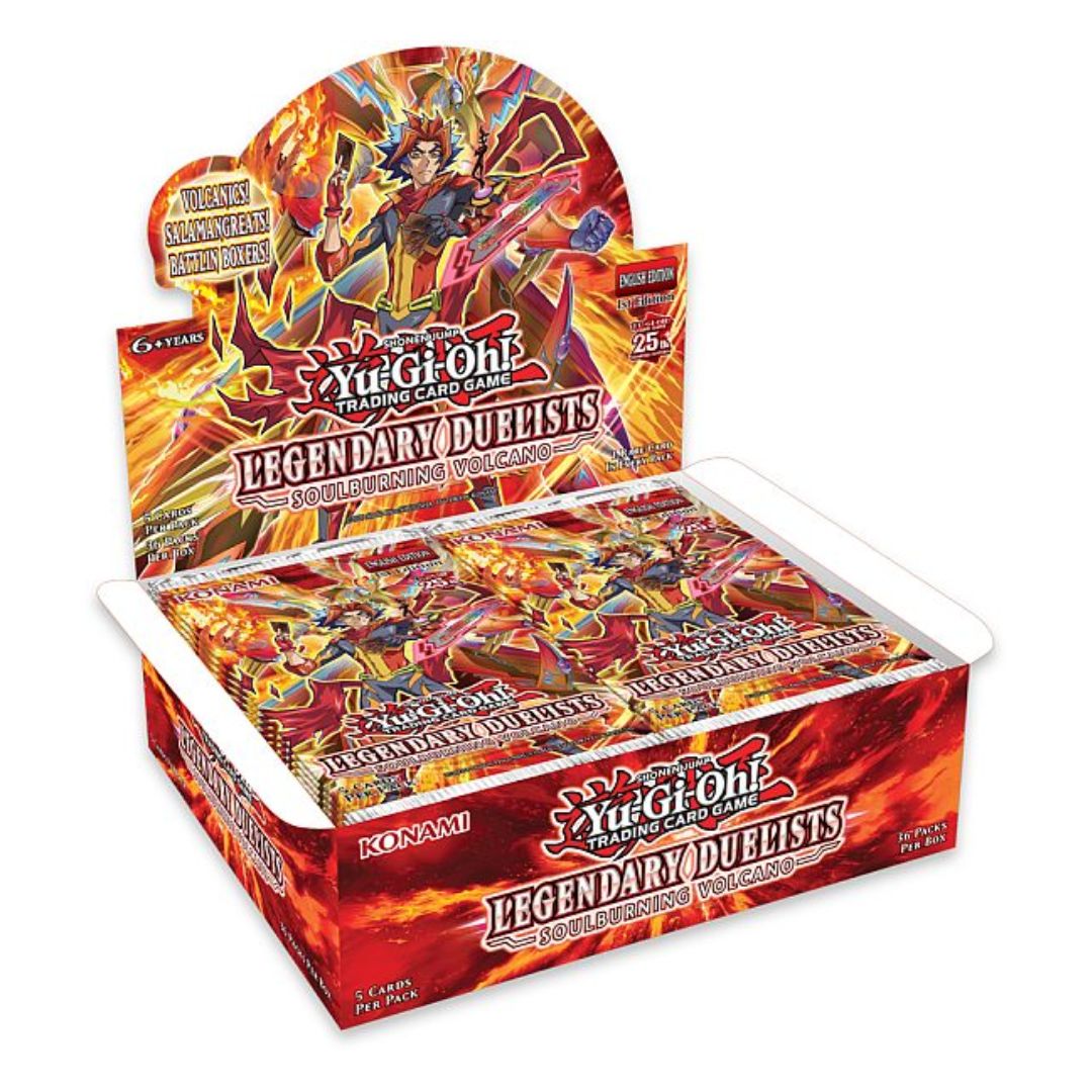 Yu-Gi-Oh! Legendary Duelists: Soulburning Volcano Booster box med fokus på eldmonster och andra starka kort