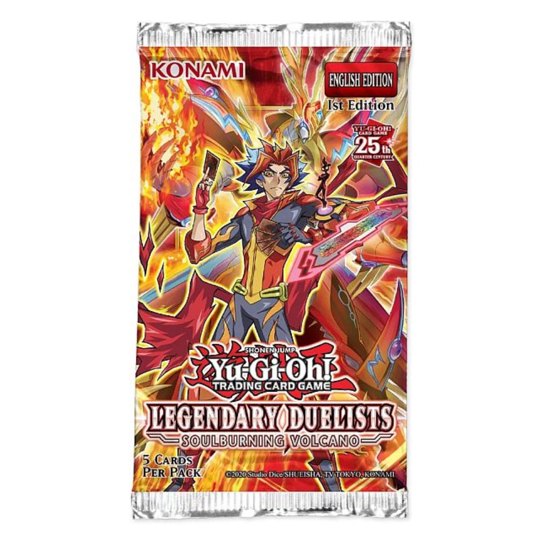 Yu-Gi-Oh! Legendary Duelists: Soulburning Volcano Booster pack med fokus på eldmonster och andra starka kort